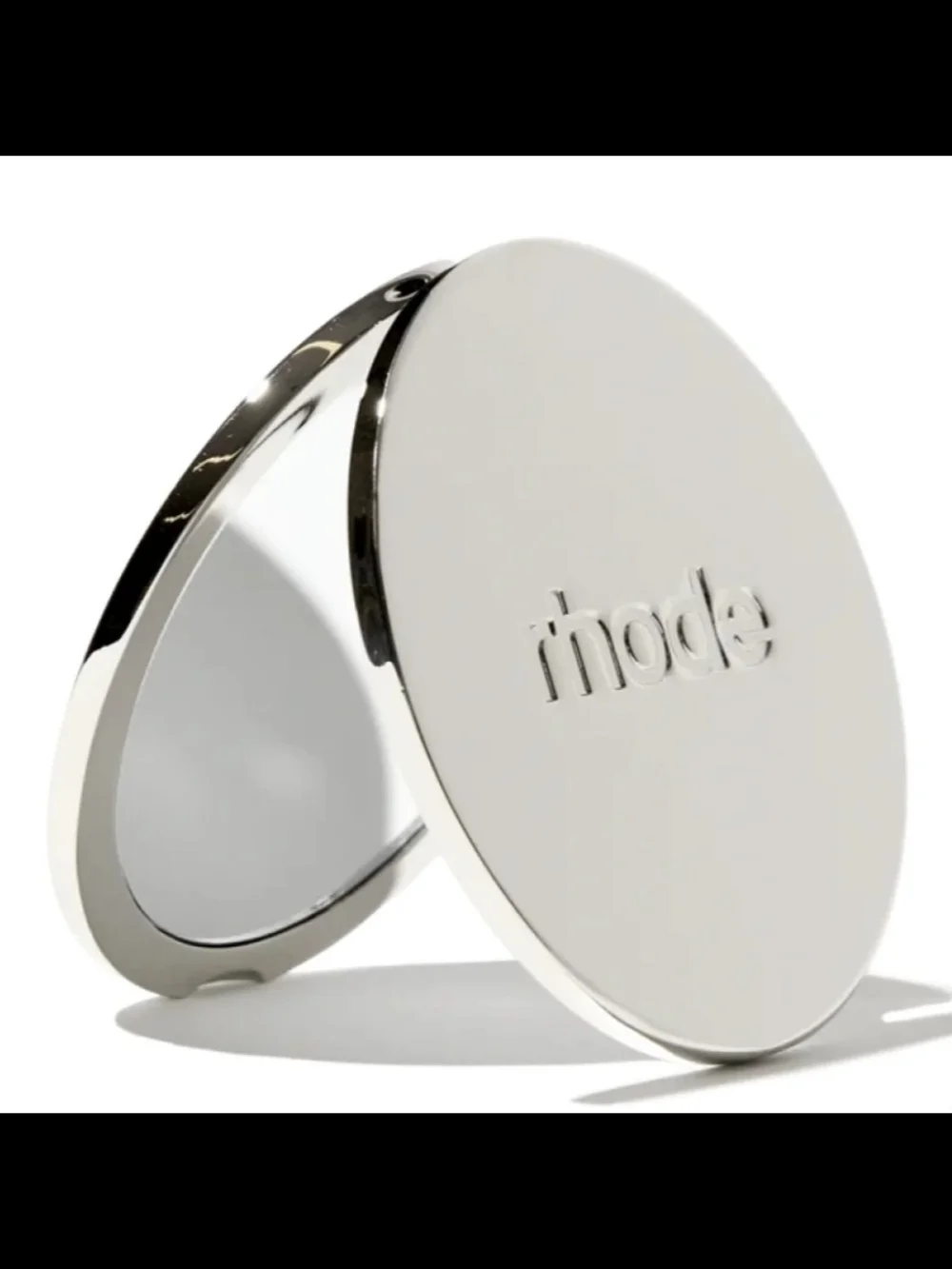 RHODE Silver Compact Mirror with Gray Case NEW